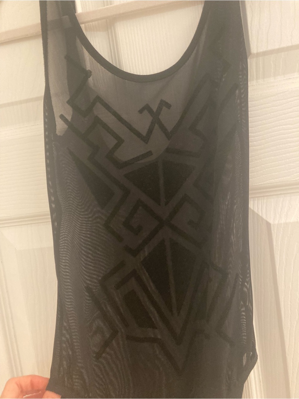 ASOS Sexy Black Geometric Bodysuit Top - Semi Sheer Mesh Women’s Small 4 EUC
